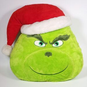 Dr. Seuss The Grinch 16" Plush Stuffed Pillow with Santa Hat Christmas Decor